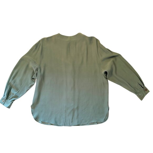 Vintage IB Diffusion Silk Blouse Beaded Embroidered Size 14 Dusty Teal Flowy - Picture 5 of 10